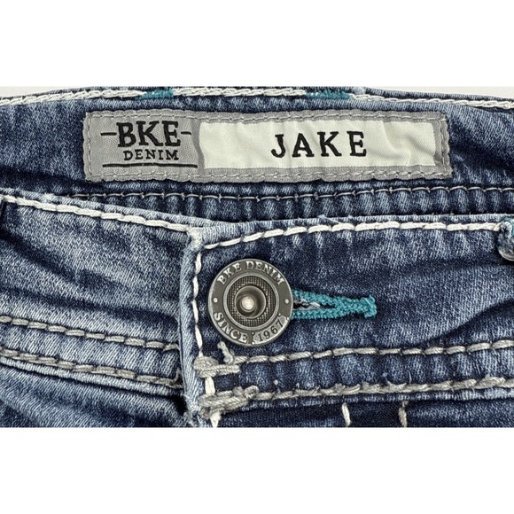 BKE Jake Jeans Men 32S Blue Bootcut Double Stitching Embroidered Pockets Denim - Picture 10 of 13